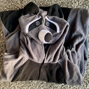 Gray and Black Raccoon Hooded Onesie Pajamas